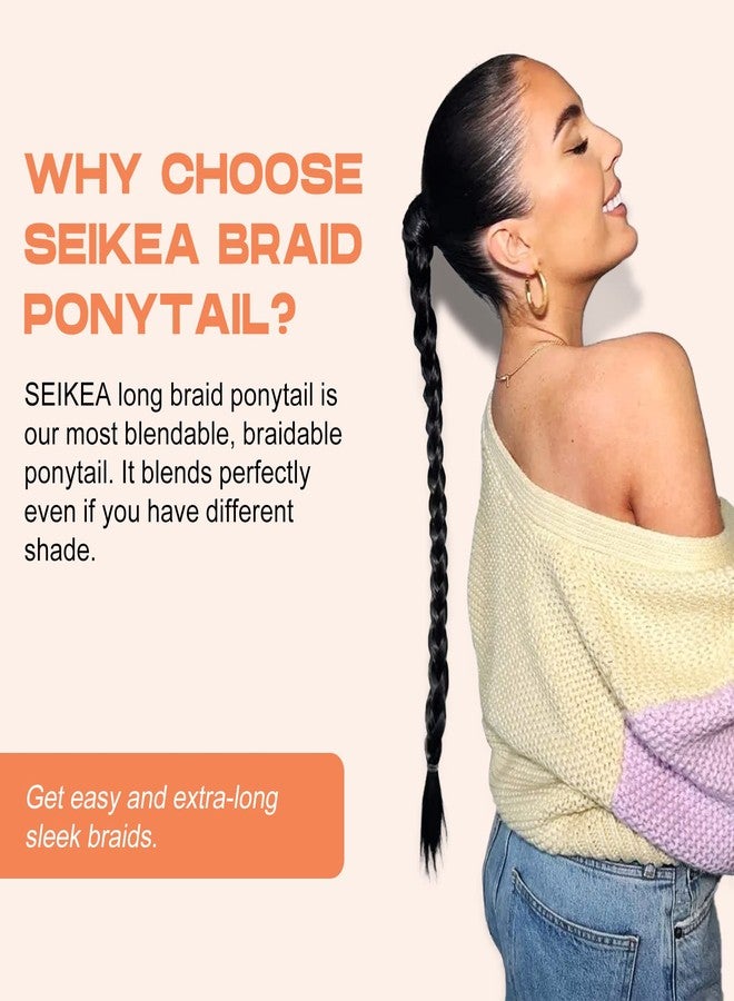 سيكيا وصلة شعر سيكيا المطورة، ذيل حصان طويل مضفر برباط مطاطي، شعر ناعم مستقيم ملفوف، لون بني داكن مع خصلات نحاسية، طول 20 بوصة (16 بوصة بعد التضفير)، وزن 110 غرام. - Image 4